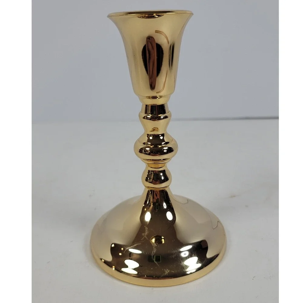 Vintage Gold Brass Taper Candlestick Holder Tarnish Resistant Japan 6 Inch